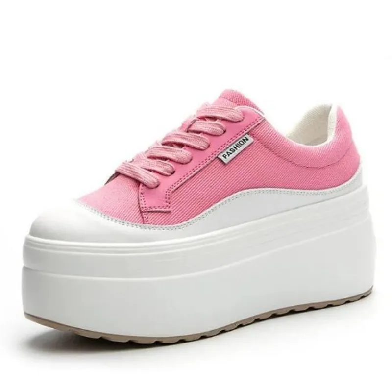 Street Fashion Ladies - 8cm New Canvas Genuine Leather Women