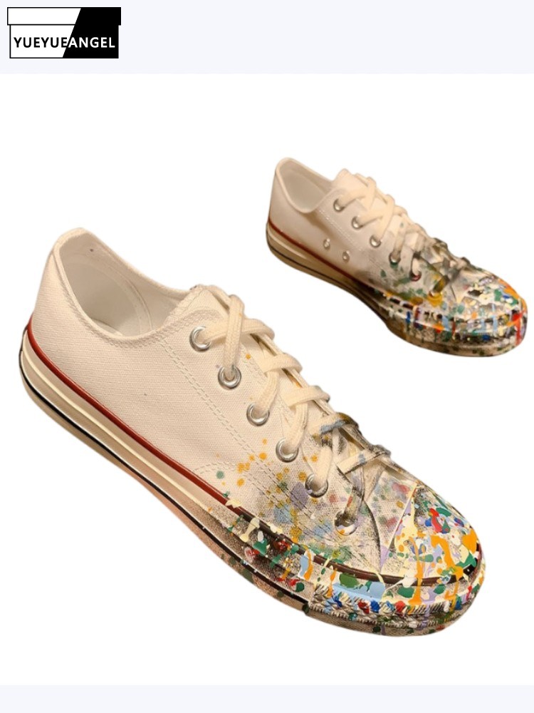 Street Fashion Ladies - Womens Spring New Lace-Up Painted Low