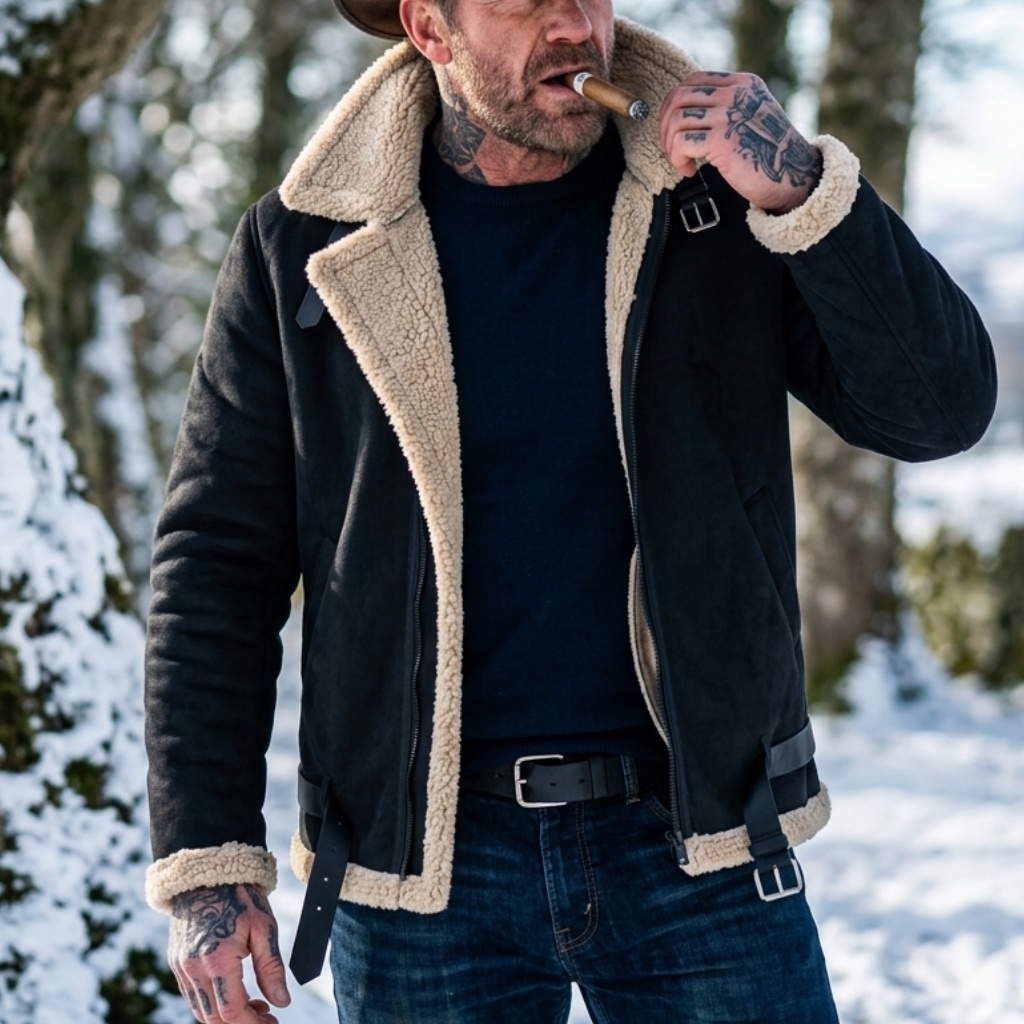Street Fashion Jacket - Men Winter Faux Suede Jacket Fleece