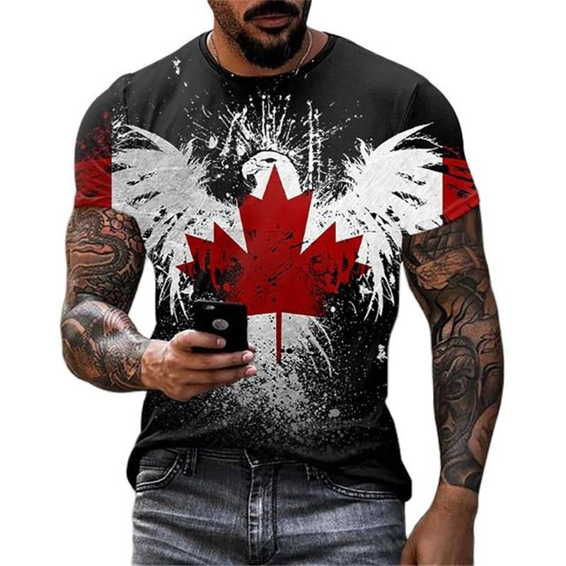 Retro Canada Flag T-shirt 3D P - Street Fashion Canada 评论和价格