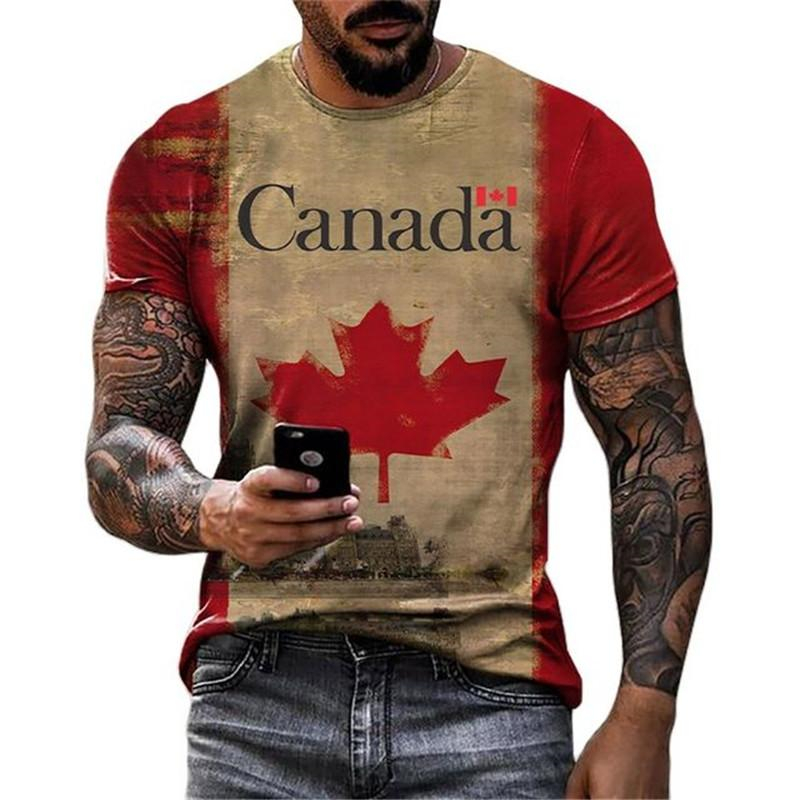 Retro Canada Flag T-shirt 3D P - Street Fashion Canada 评论和价格