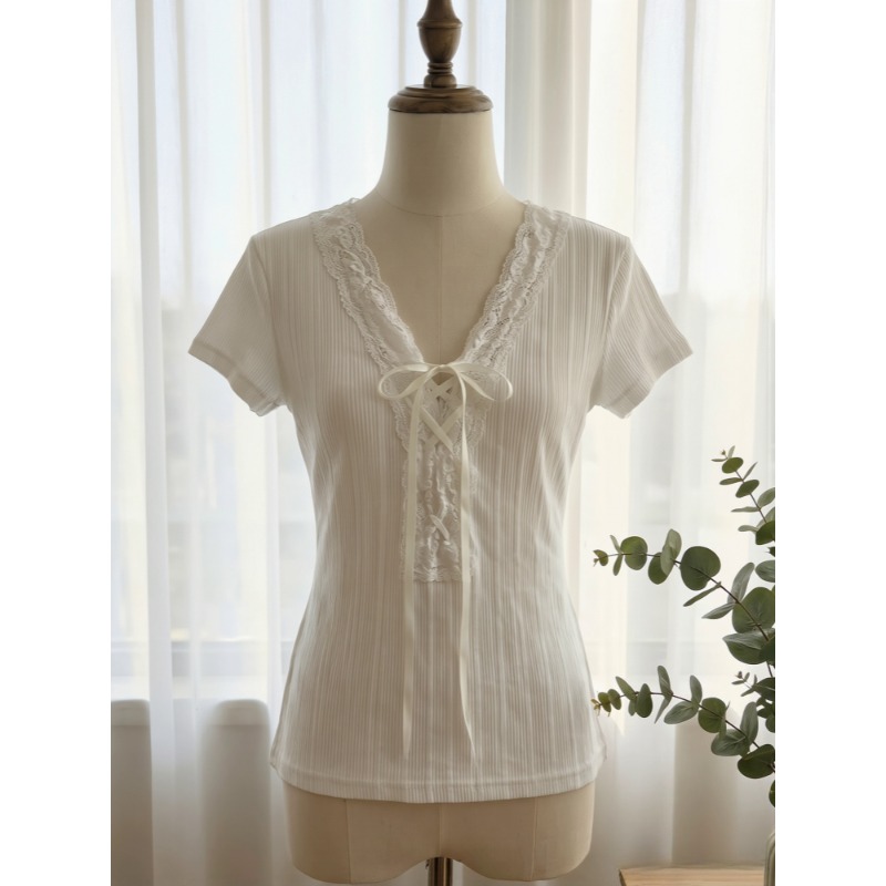 Fashion Tie Short Sleeve T-shi - Street Fashion Korean Girl 评论和价格