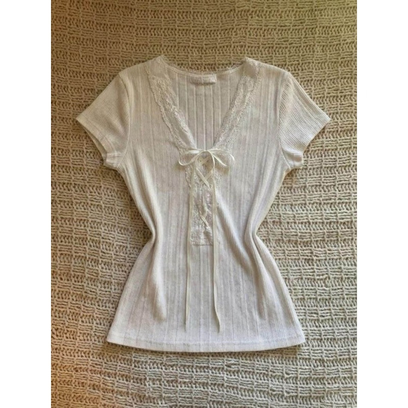 Fashion Tie Short Sleeve T-shi - Street Fashion Korean Girl 评论和价格