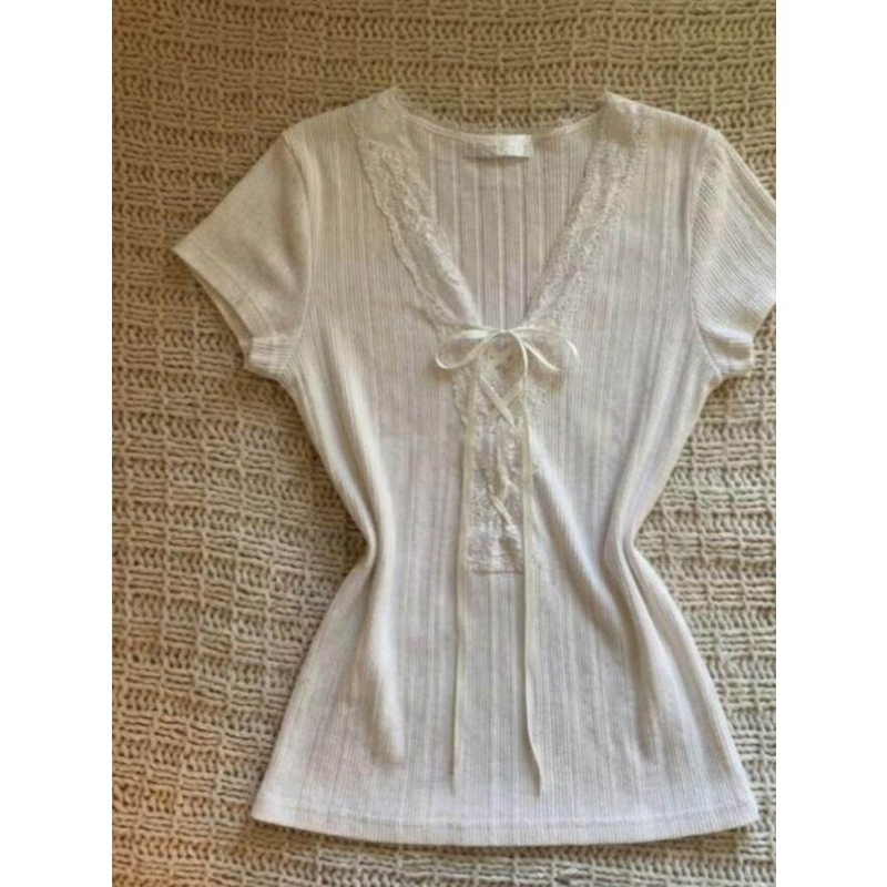 Fashion Tie Short Sleeve T-shi - Street Fashion Korean Girl 评论和价格