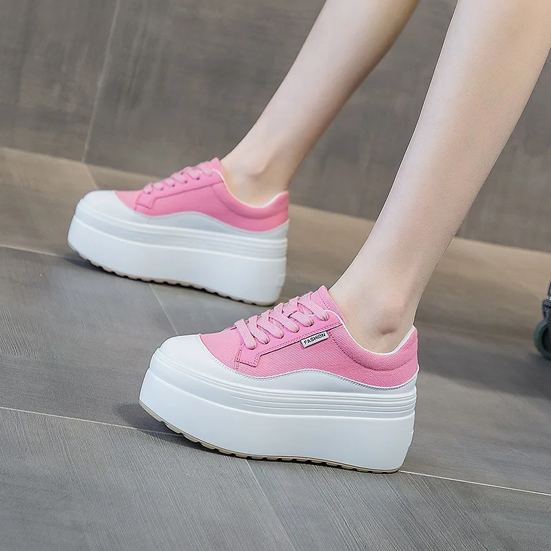 8cm New Canvas Genuine Leather - Street Fashion Ladies 评论和价格