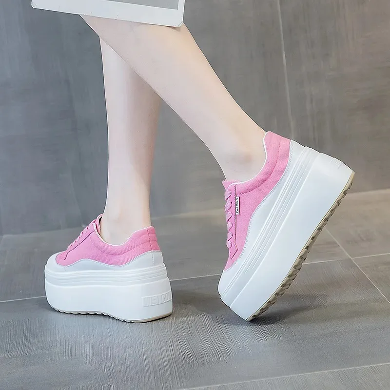 8cm New Canvas Genuine Leather - Street Fashion Ladies 评论和价格