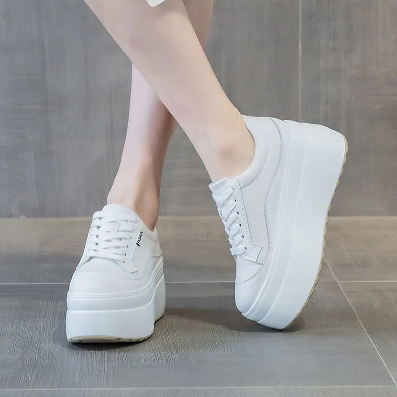 8cm New Canvas Genuine Leather - Street Fashion Ladies 评论和价格