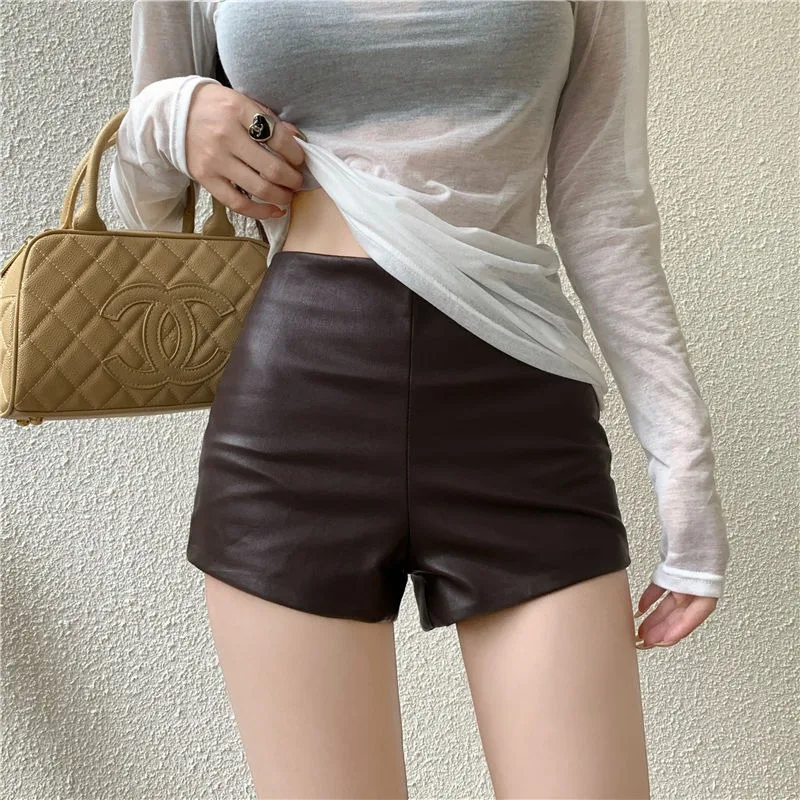 PU Leather Shorts Women Solid  - Street Fashion Korean Girl 评论和价格